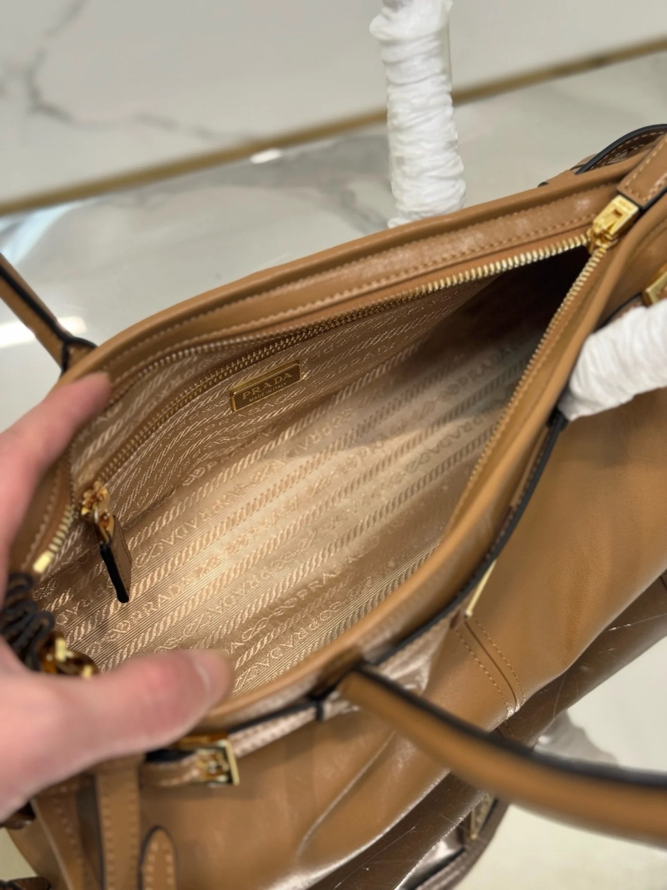 Prada Bonnie Medium Tote Bag in Brown Soft Leather - Image 7