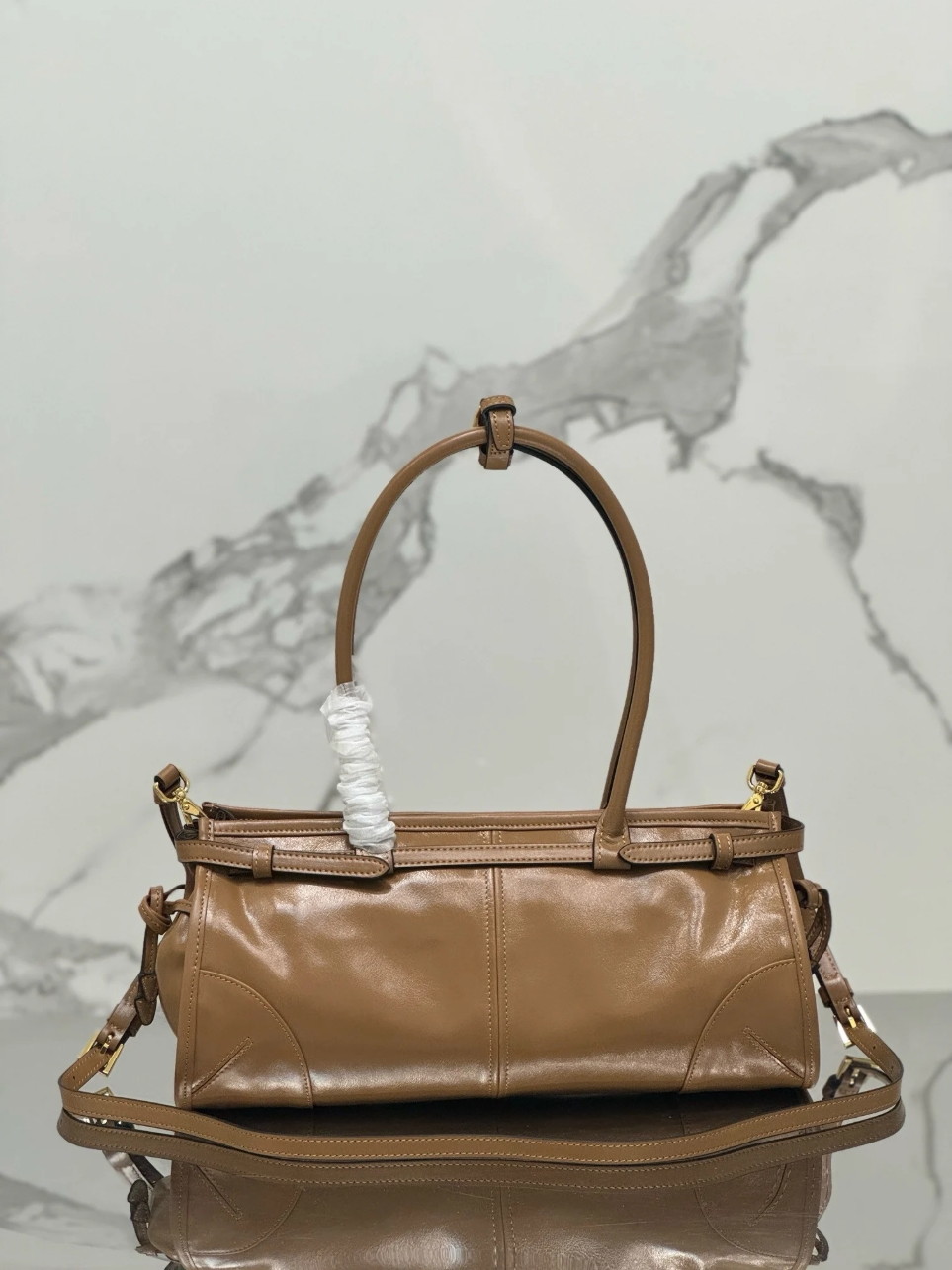 Prada Bonnie Medium Tote Bag in Brown Soft Leather - Image 8