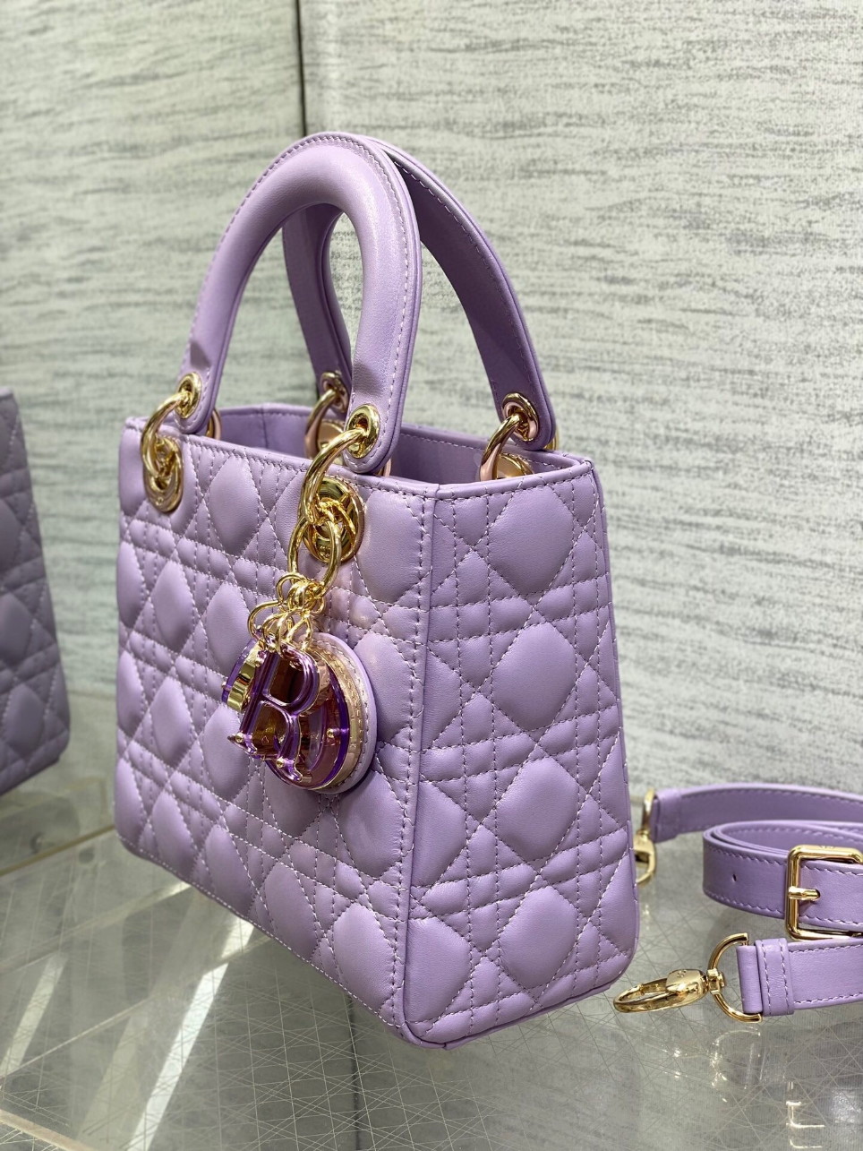 Dior Small Lady Dior Bag in Lilas Lambskin with Resin Charms - Image 3