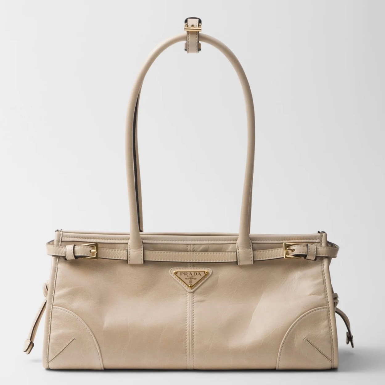 Prada Bonnie Medium Tote Bag in Beige Soft Leather