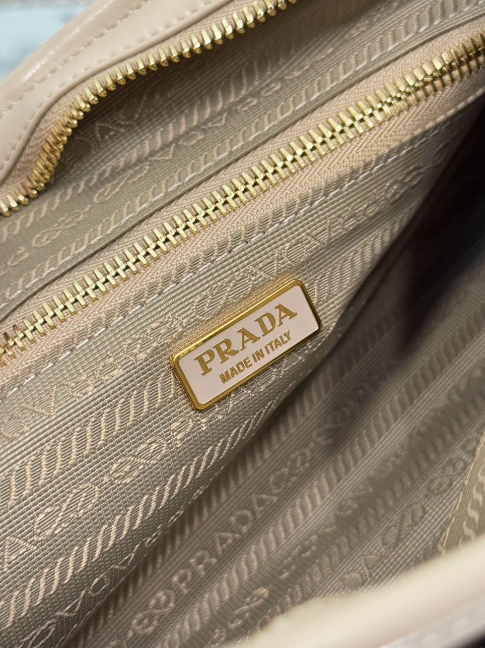 Prada Bonnie Medium Tote Bag in Beige Soft Leather - Image 3