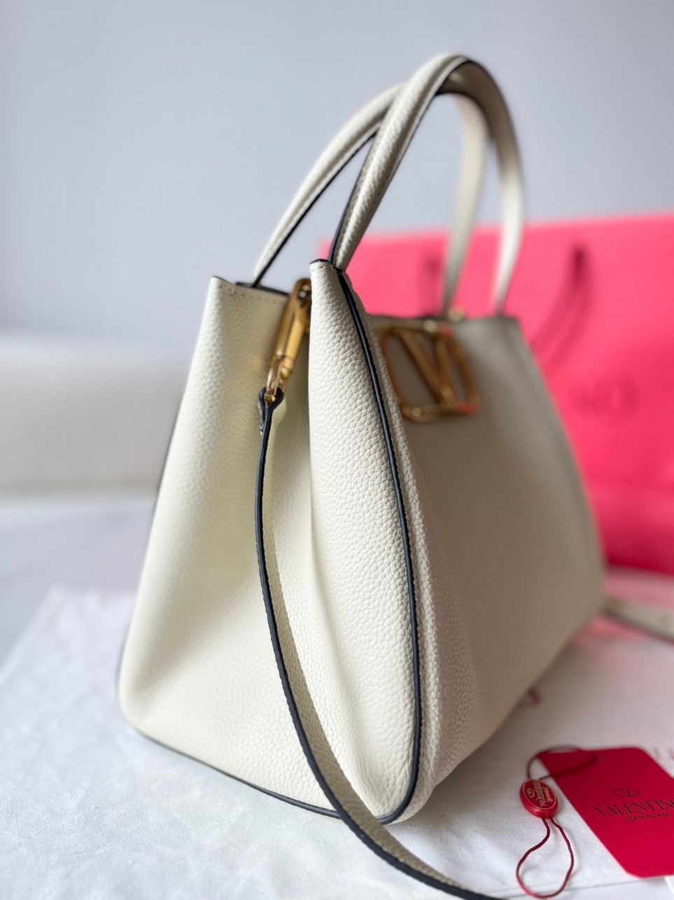 Valentino Alltime Medium Bag in White Grained Calfskin - Image 3