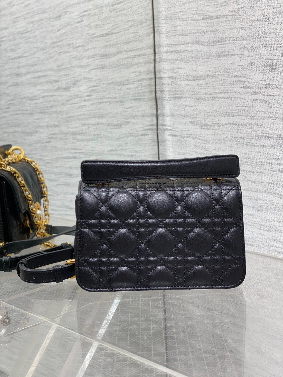 Dior Mini Jolie Top Handle Bag in Black Cannage Calfskin - Image 6