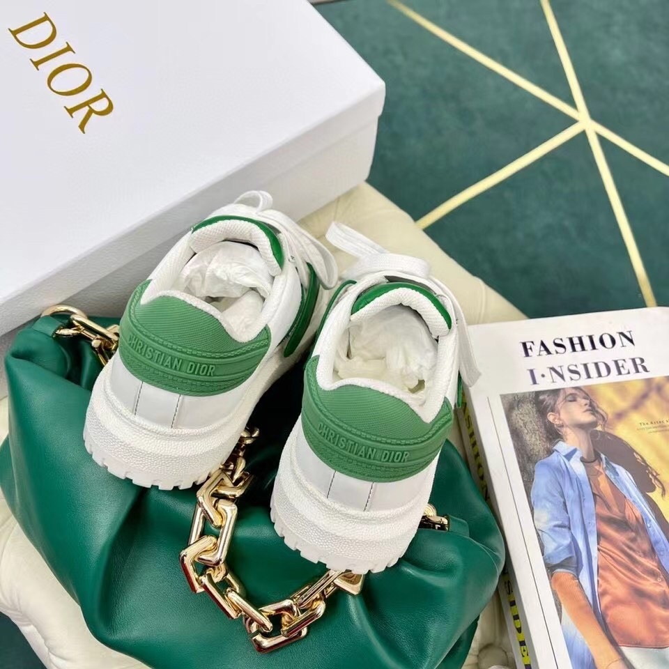Dior Dior-ID Sneakers In White Leather with Green Strap - Image 4