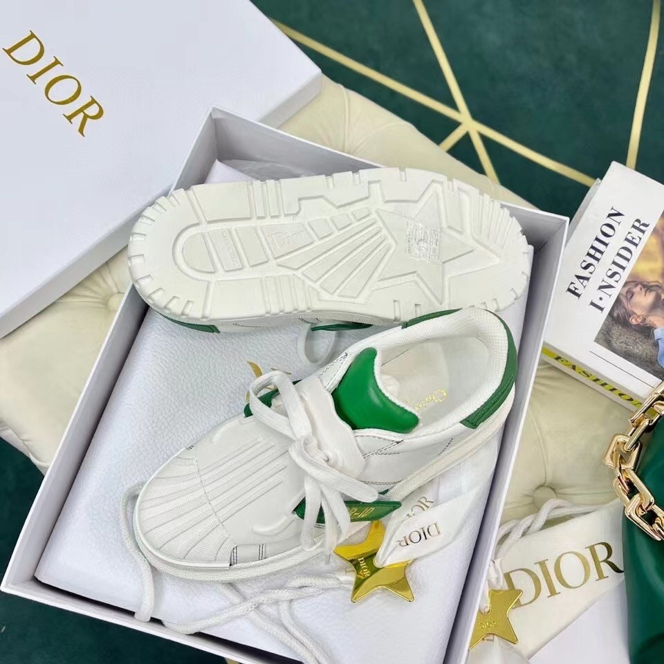 Dior Dior-ID Sneakers In White Leather with Green Strap - Image 8