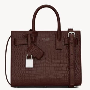 Saint Laurent Sac De Jour Nano Bag in Bordeaux Crocodile Embossed Leather