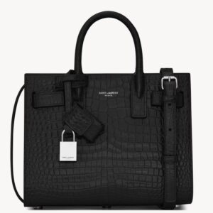 Saint Laurent Sac De Jour Nano Bag in Black Crocodile Embossed Leather