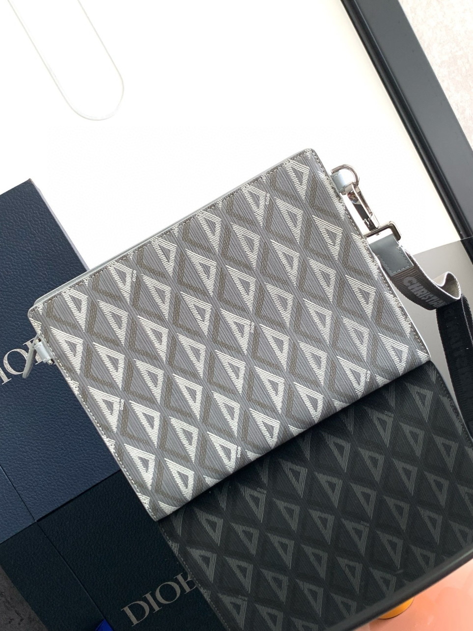 Dior A5 Triangle Pouch in Grey CD Diamond Canvas - Image 10