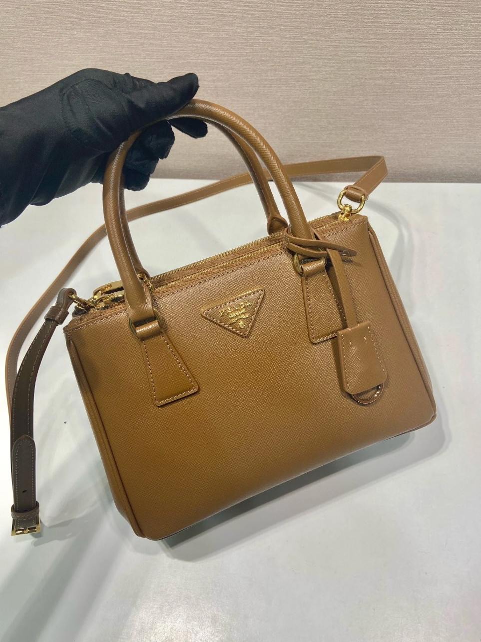 Prada Galleria Small Bag in Caramel Saffiano Leather - Image 7