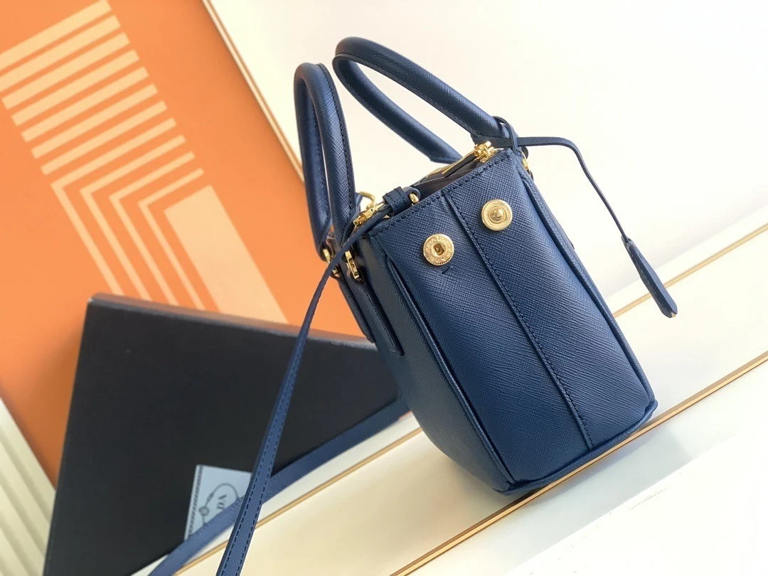 Prada Mini Galleria Bag in Blue Saffiano Leather - Image 2