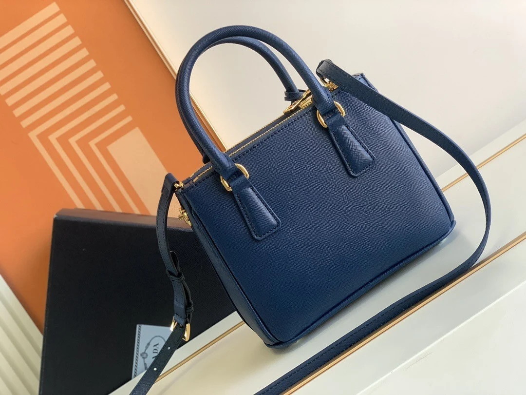 Prada Mini Galleria Bag in Blue Saffiano Leather - Image 3