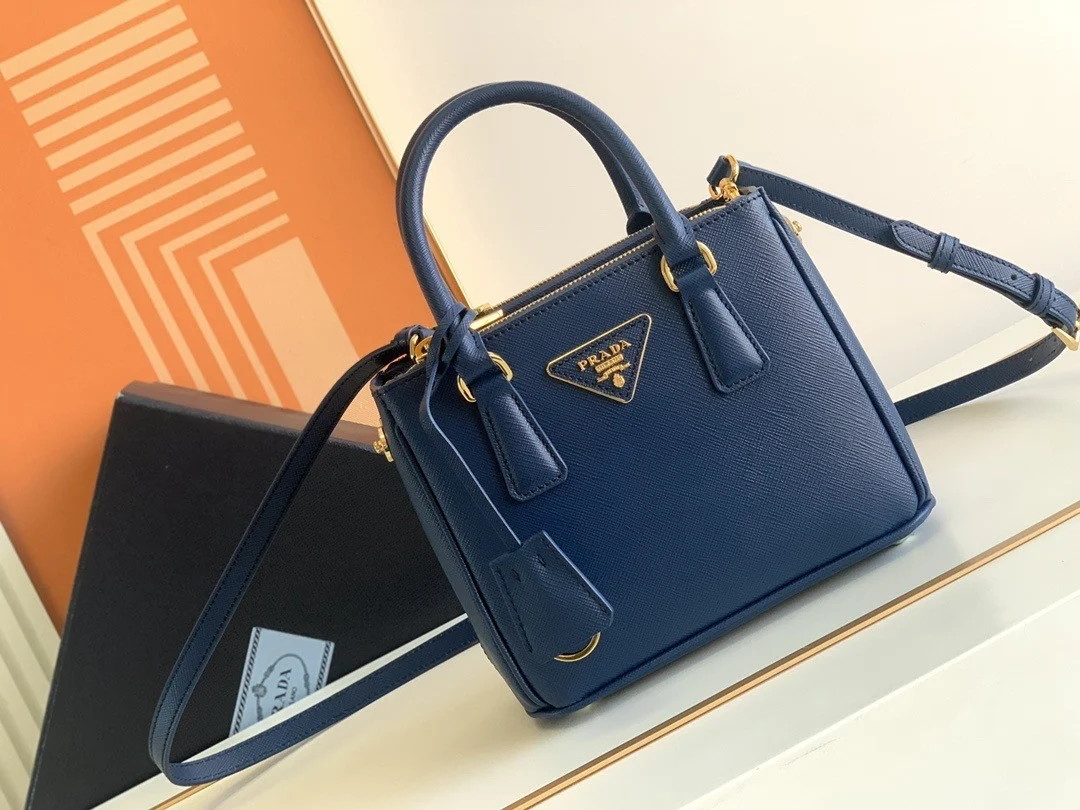Prada Mini Galleria Bag in Blue Saffiano Leather - Image 4