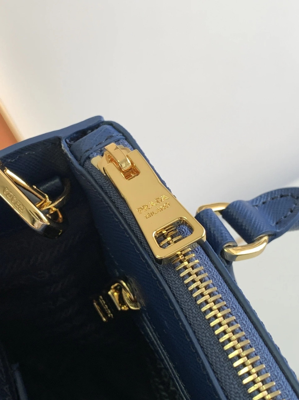 Prada Mini Galleria Bag in Blue Saffiano Leather - Image 8