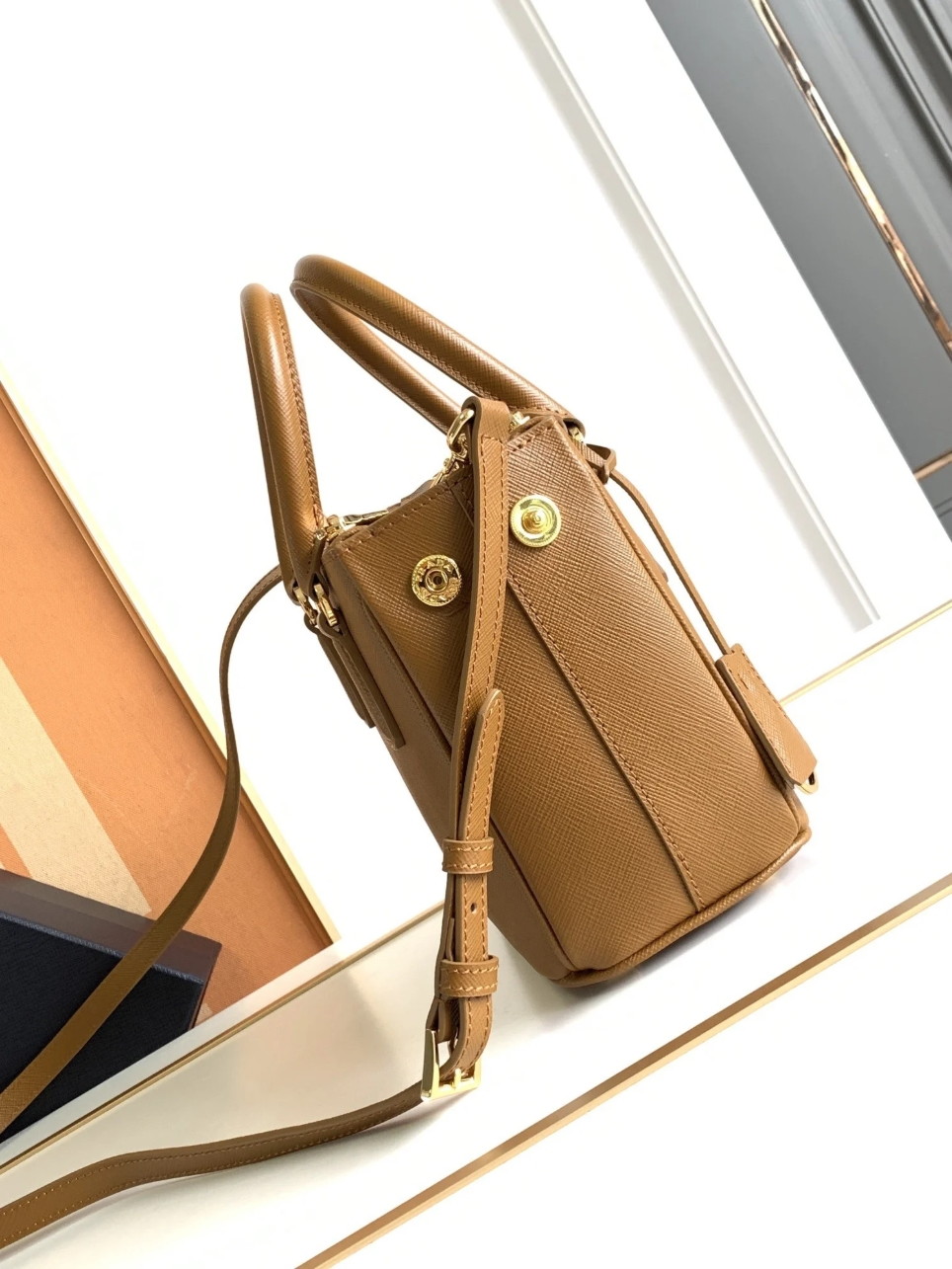 Prada Mini Galleria Bag in Brown Saffiano Leather - Image 7