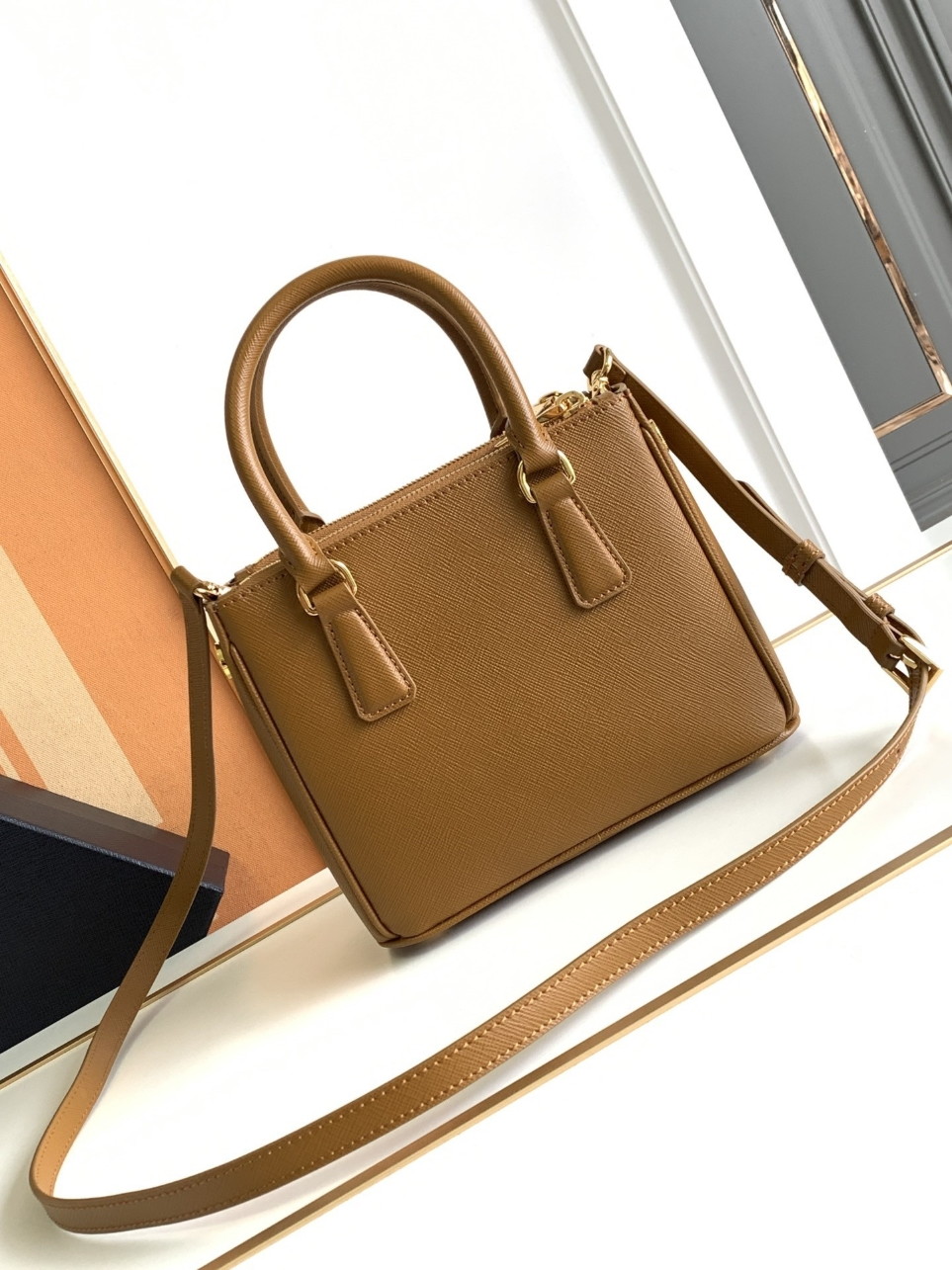 Prada Mini Galleria Bag in Brown Saffiano Leather - Image 8