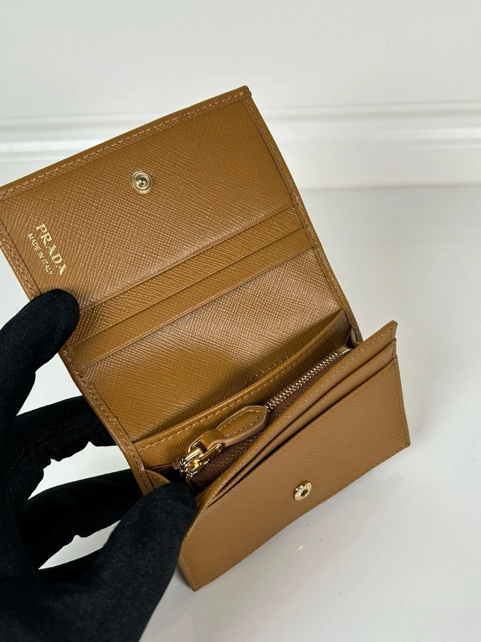 Prada Small Wallet in Caramel Saffiano Calfskin - Image 6