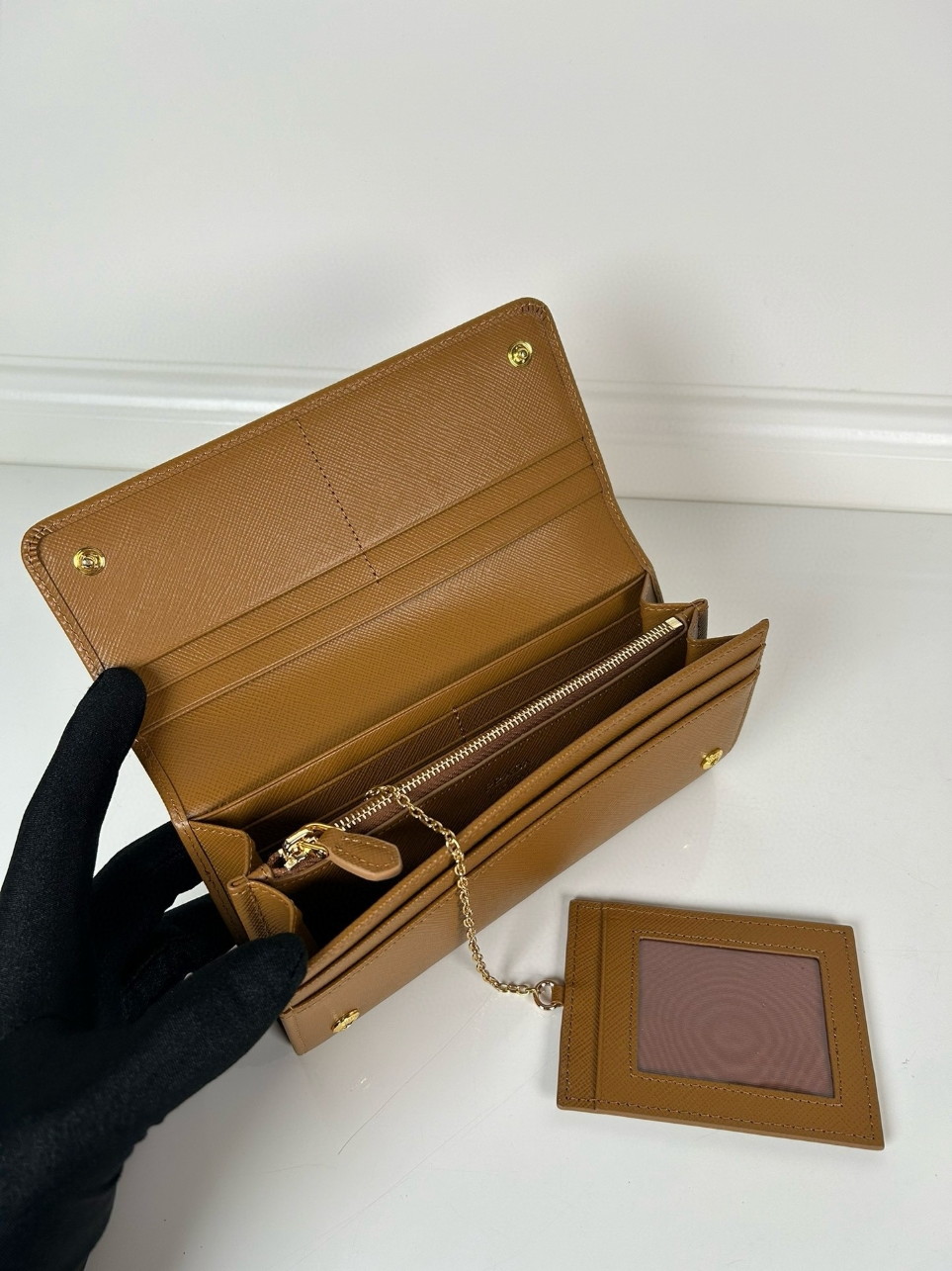 Prada Flap Continental Wallet in Caramel Saffiano Leather - Image 10