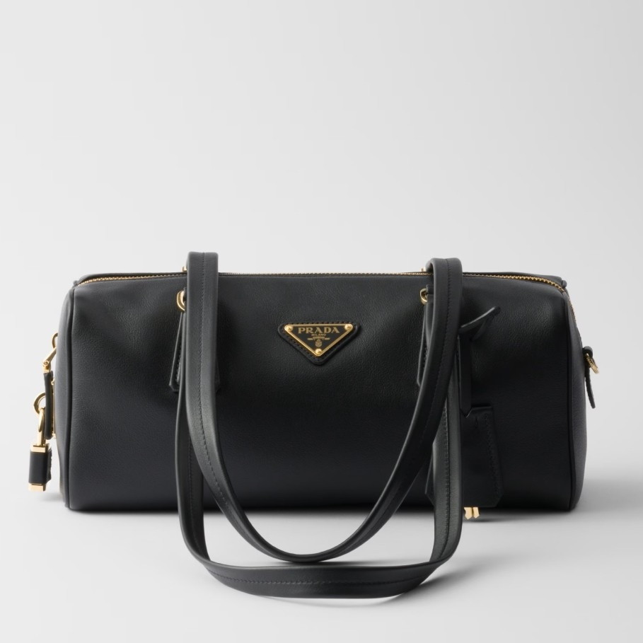 Prada Medium Top-handle Bag in Black Leather with Padlock