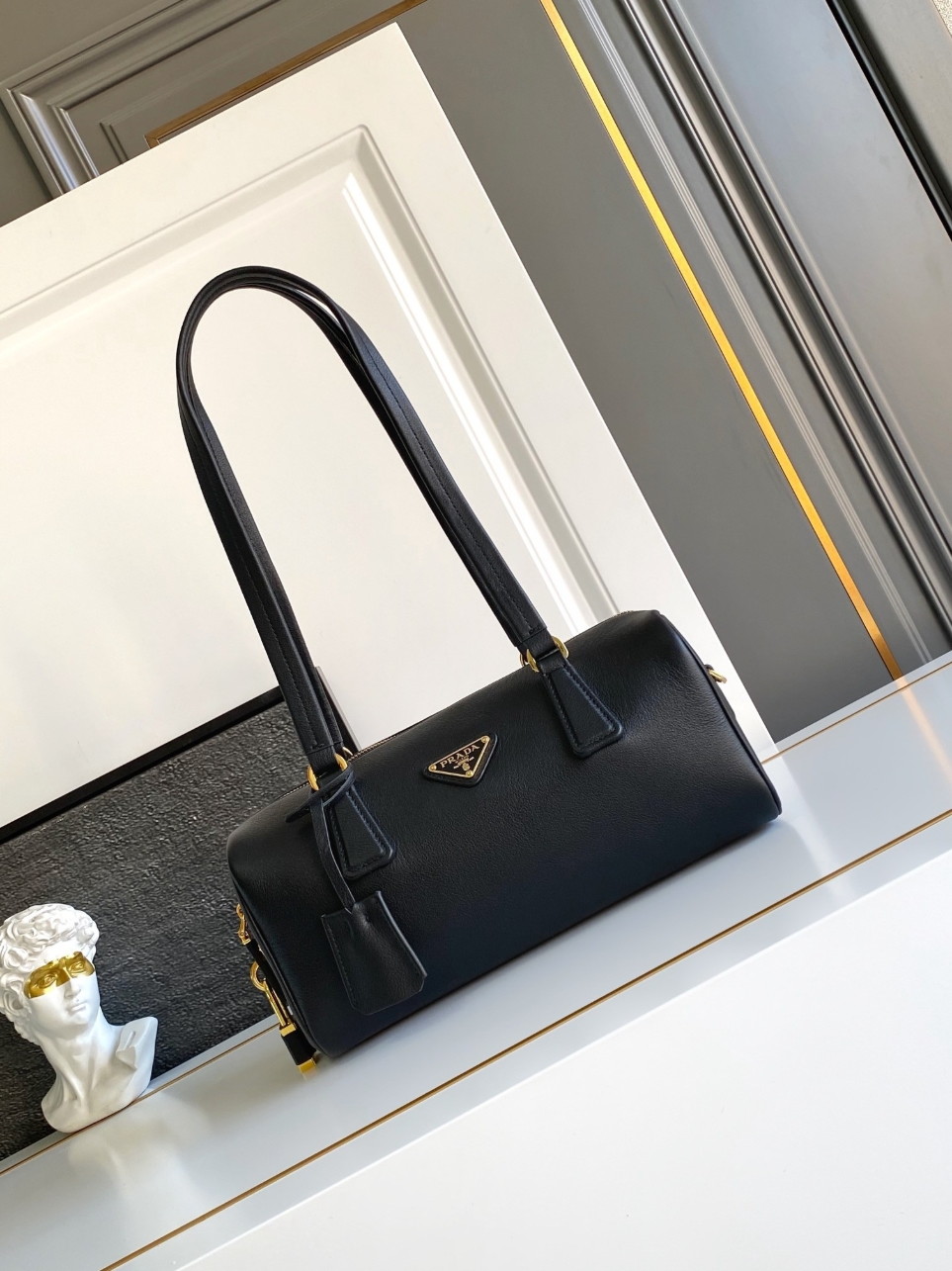 Prada Medium Top-handle Bag in Black Leather with Padlock - Image 3