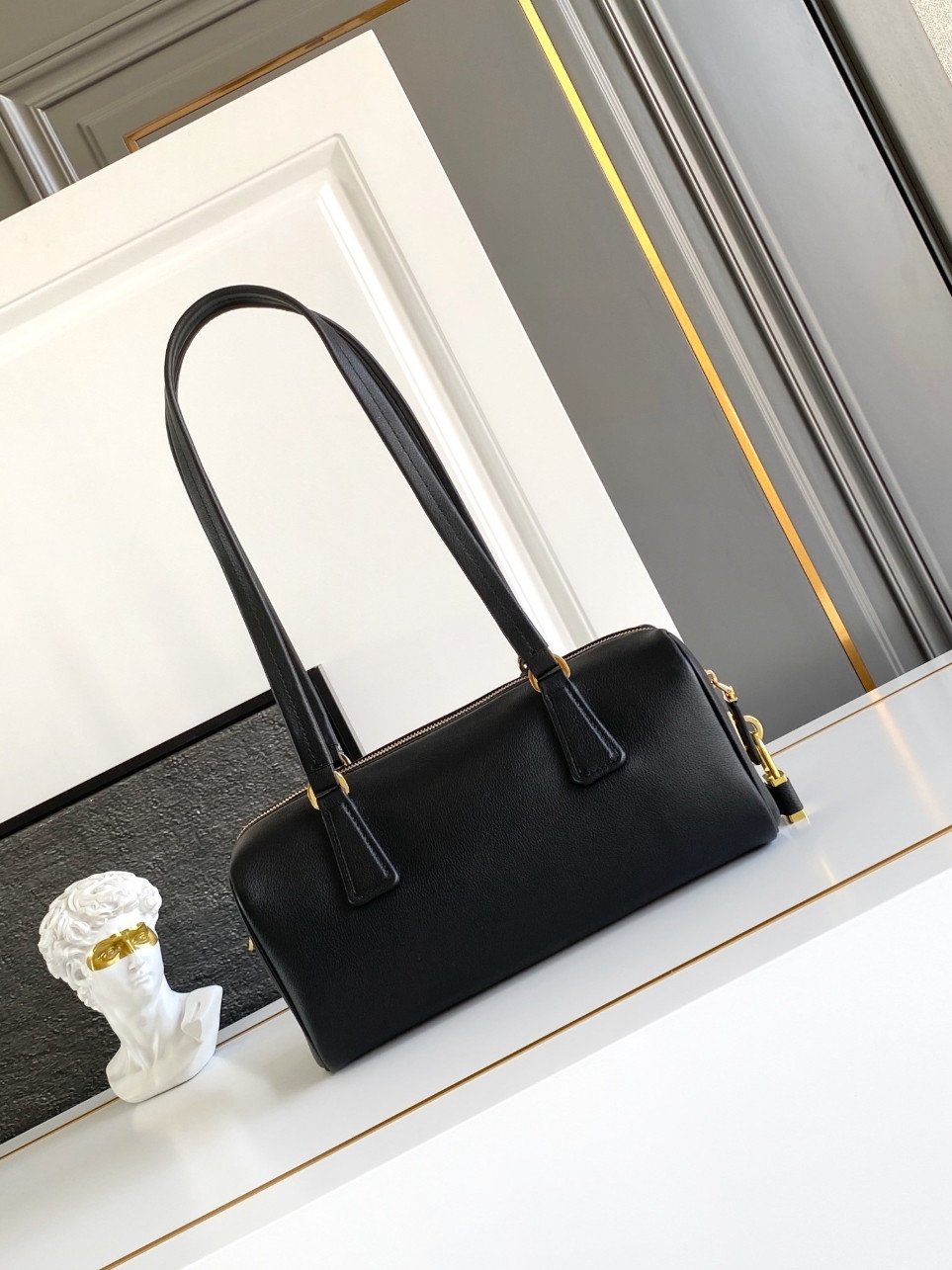 Prada Medium Top-handle Bag in Black Leather with Padlock - Image 8