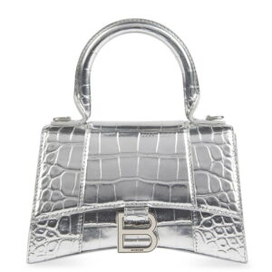 Balenciaga Hourglass XS Bag in Silver Crocodile Embossed Calfskin