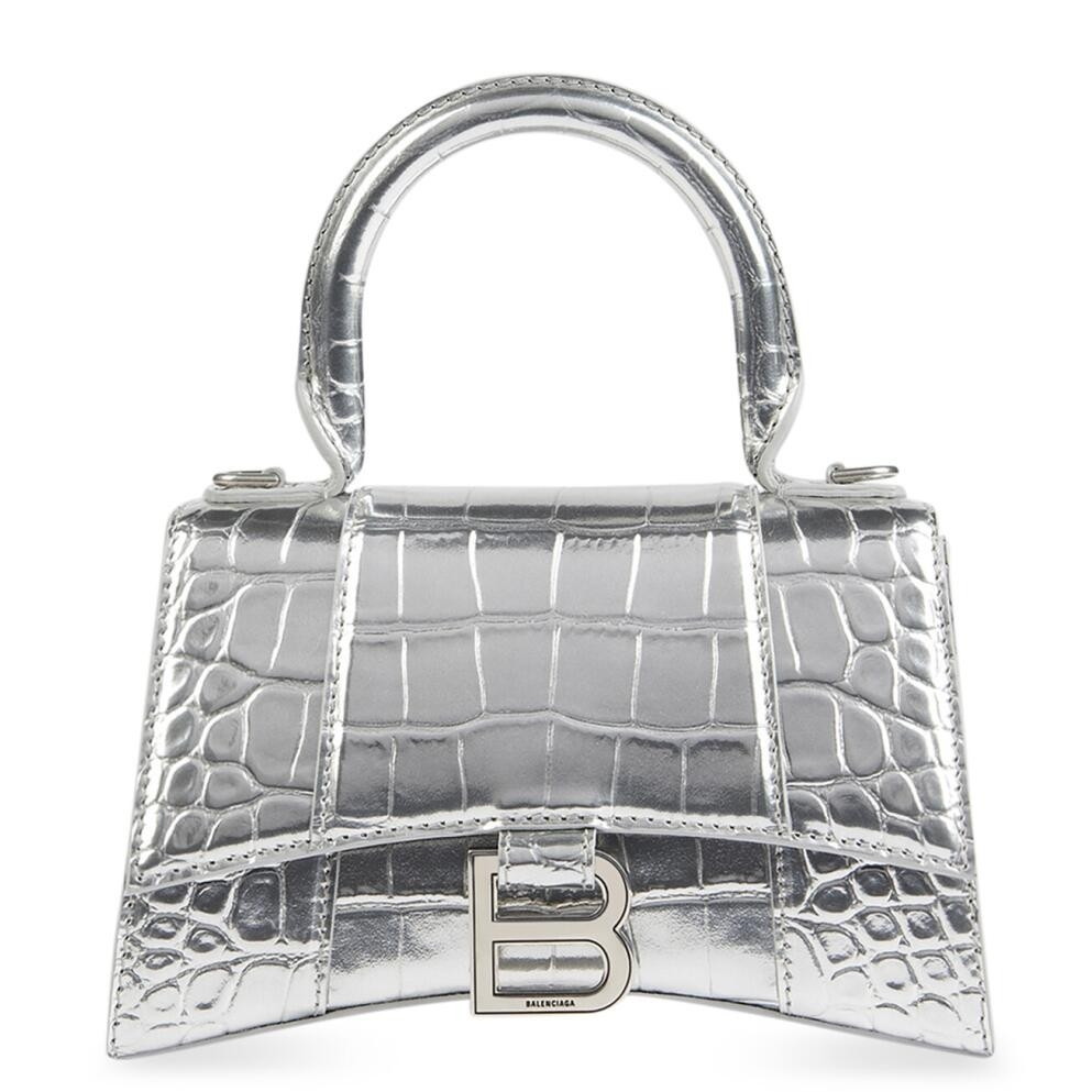 Balenciaga Hourglass XS Bag in Silver Crocodile Embossed Calfskin