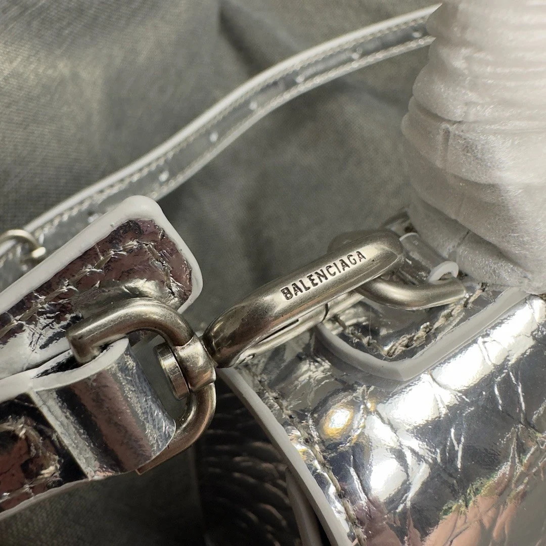 Balenciaga Hourglass XS Bag in Silver Crocodile Embossed Calfskin - Image 3