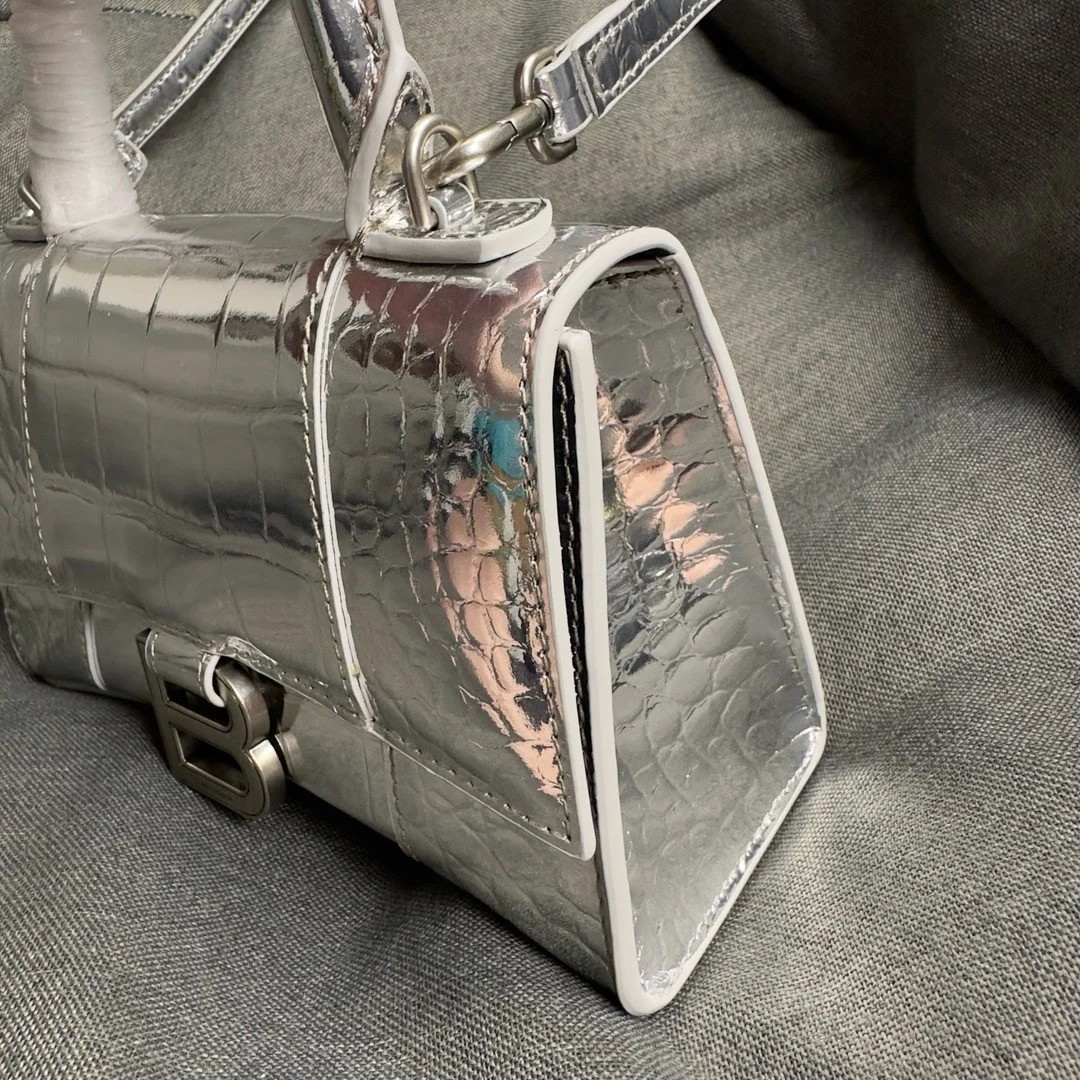 Balenciaga Hourglass XS Bag in Silver Crocodile Embossed Calfskin - Image 7