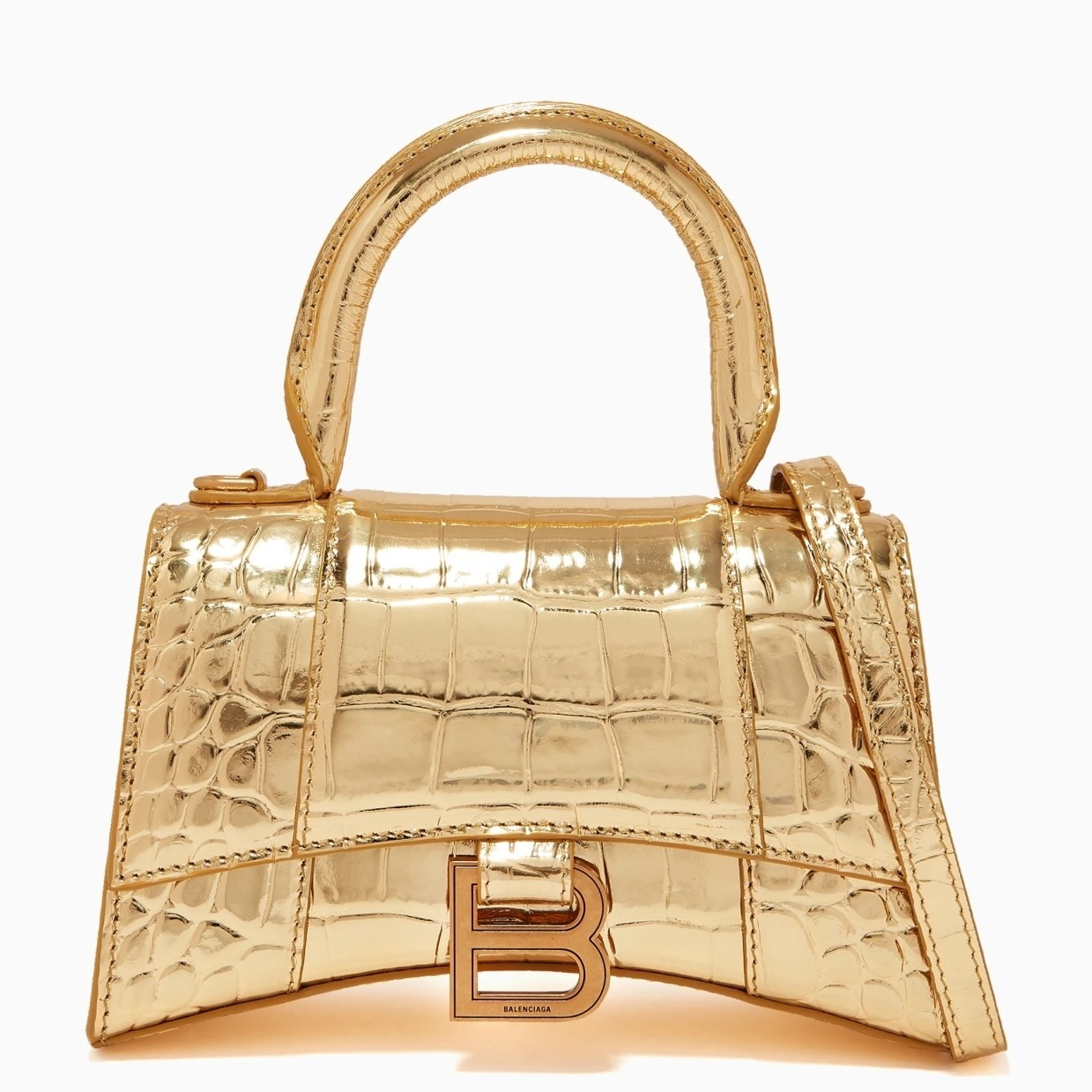Balenciaga Hourglass XS Bag in Gold Crocodile Embossed Calfskin