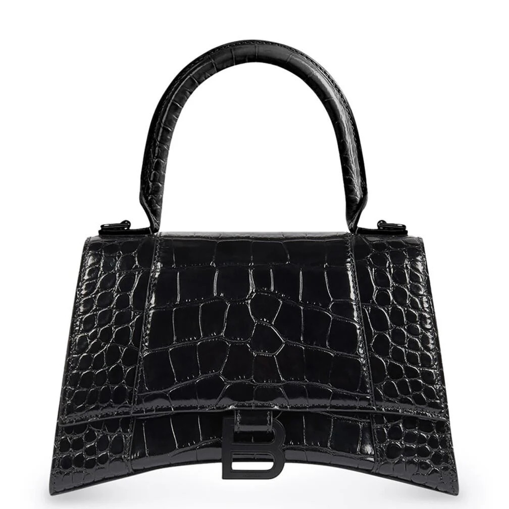 Balenciaga Hourglass XS Bag in Noir Crocodile Embossed Calfskin
