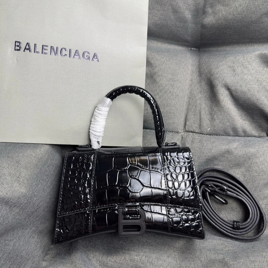 Balenciaga Hourglass XS Bag in Noir Crocodile Embossed Calfskin - Image 7