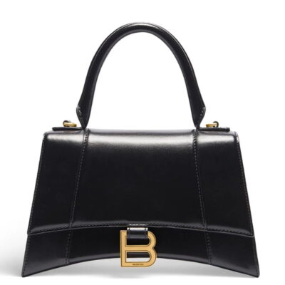 Balenciaga Hourglass Small Bag in Black Box Calfskin