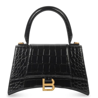 Balenciaga Hourglass Small Bag in Black Crocodile Embossed Calfskin