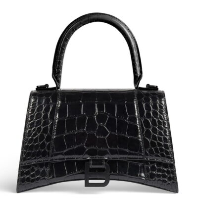 Balenciaga Hourglass Small Bag in Noir Crocodile Embossed Calfskin