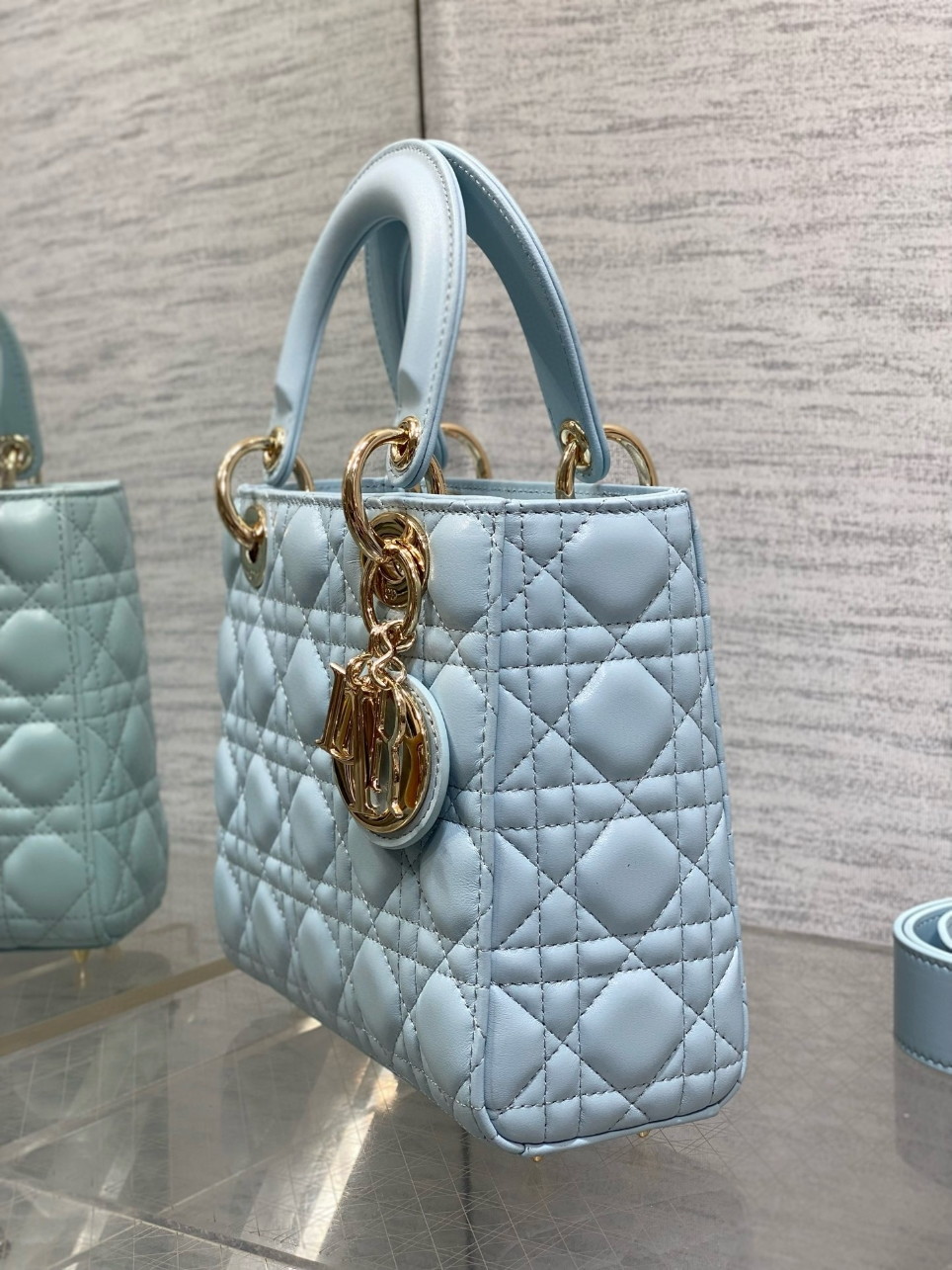 Dior Small Lady Dior My ABCDior Bag in Pale Blue Lambskin - Image 2