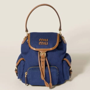 Miu Miu Small Backpack in Blue Canvas and Calfskin