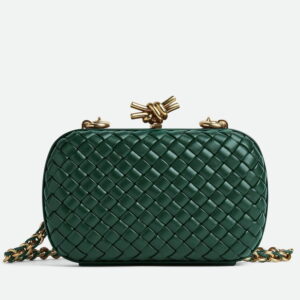 Bottega Veneta Knot Clutch with Chain in Green Intrecciato Lambskin