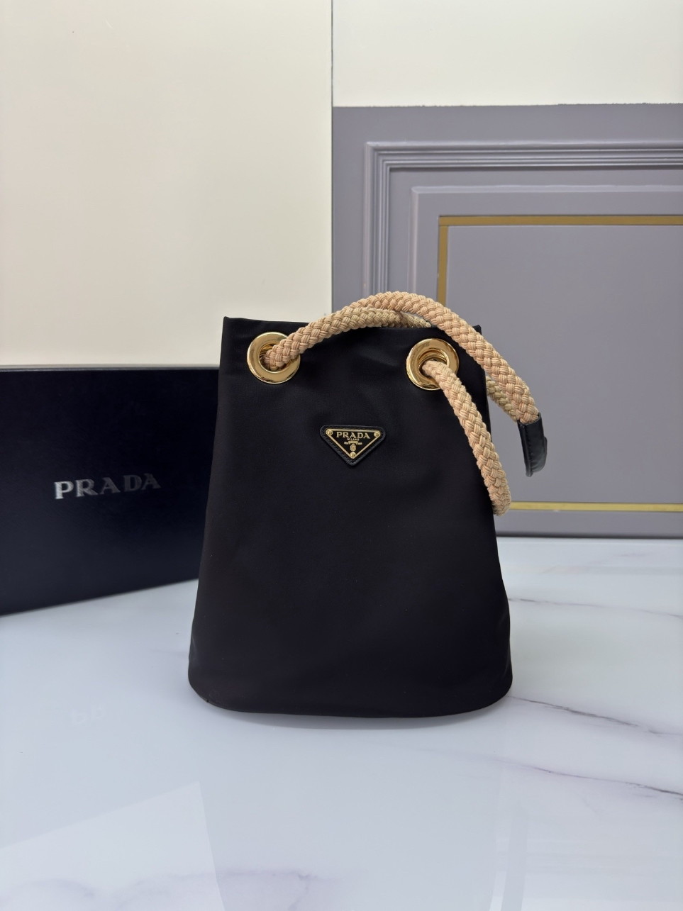 Prada Mariner Small Bucket Bag in Black Re-Nylon - Image 3