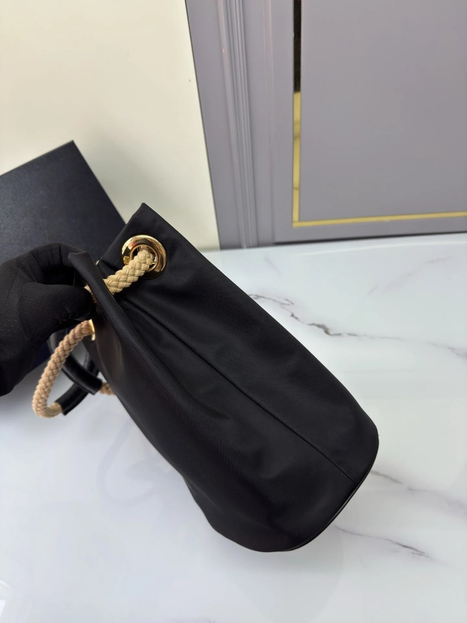 Prada Mariner Small Bucket Bag in Black Re-Nylon - Image 4