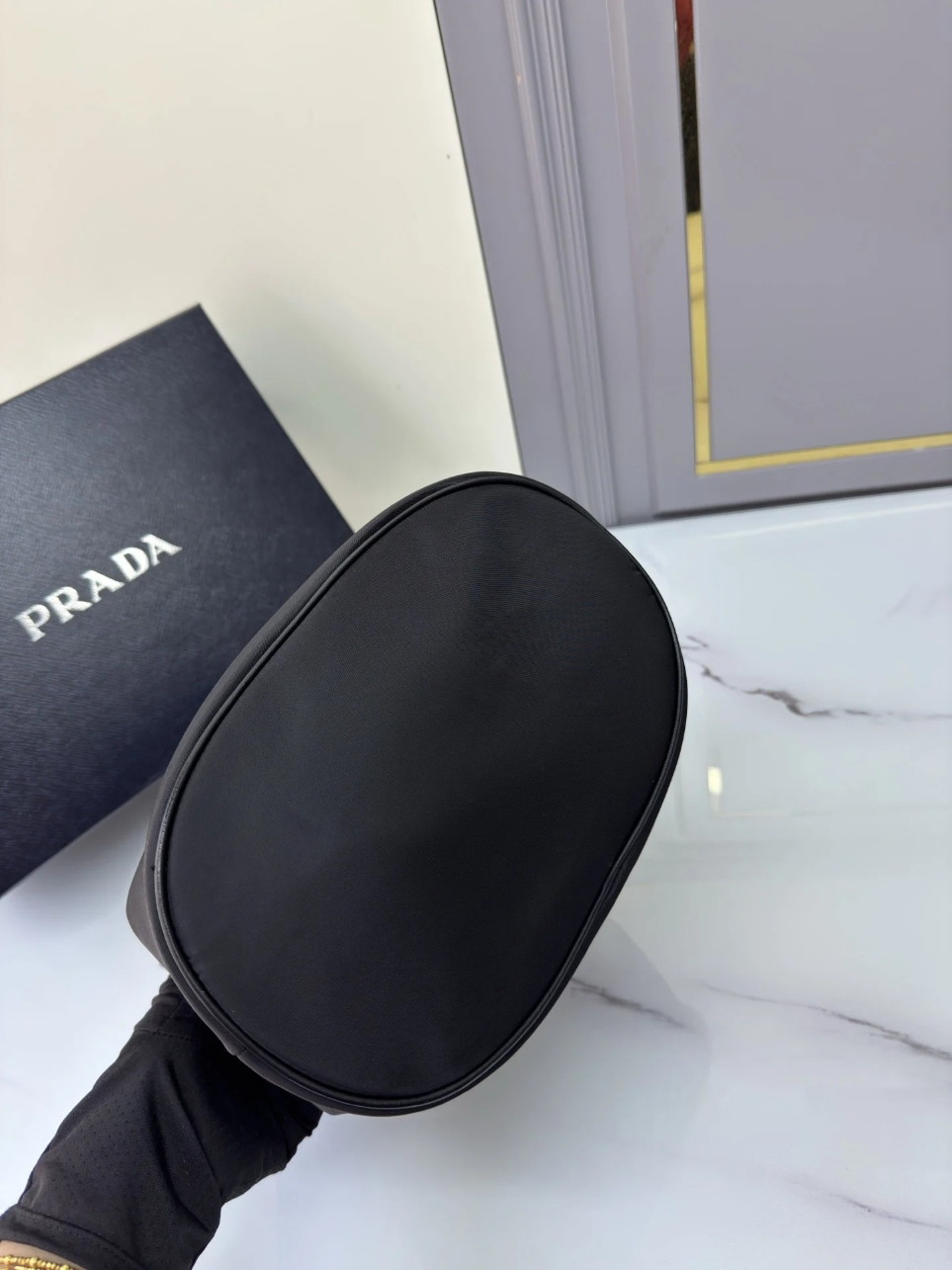 Prada Mariner Small Bucket Bag in Black Re-Nylon - Image 6