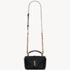 Saint Laurent College Mini Chain Bag in Black Crackled Leather