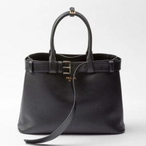 Prada Buckle Large Handbag with Belt in Black Calfskin