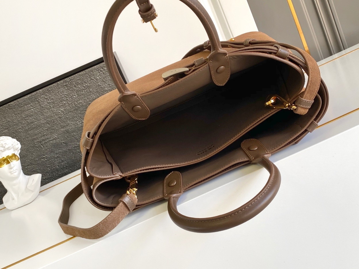Prada Buckle Large Handbag with Belt in Cocoa Suede Calfskin - Image 9