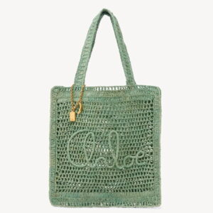 Chloe Summer Banana Tote Bag in Green Raffia