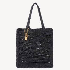 Chloe Summer Banana Tote Bag in Black Raffia