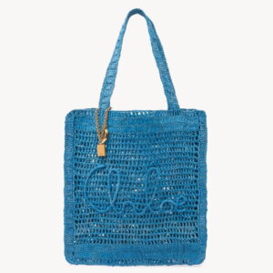 Chloe Summer Banana Tote Bag in Blue Raffia