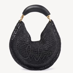 Chloe Summer Banana Hobo Bag in Black Raffia