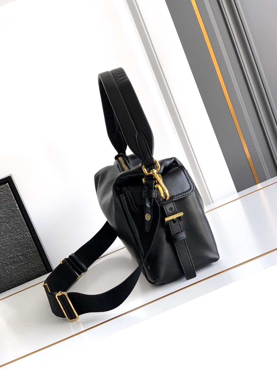 Prada Explore Large Shoulder Bag in Black Nappa Lambskin - Image 3