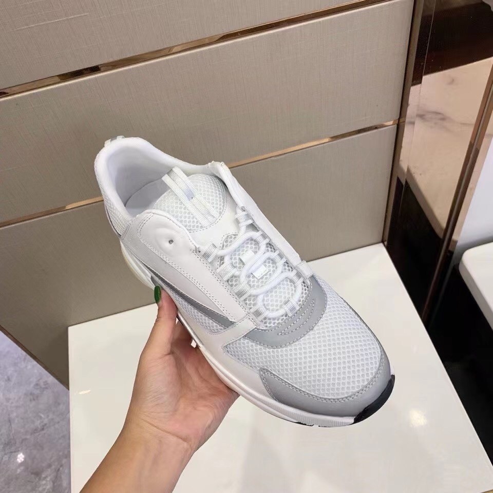 Dior Men's B22 Sneakers In White Leather and White Mesh - Image 2