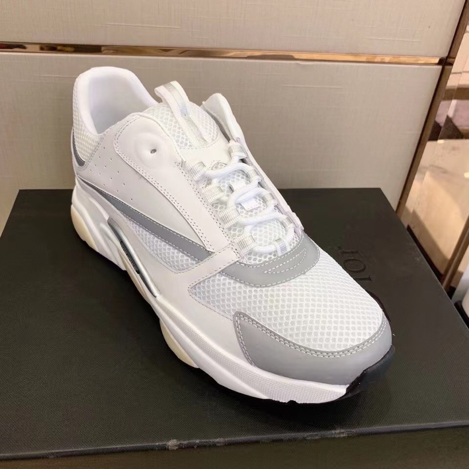 Dior Men's B22 Sneakers In White Leather and White Mesh - Image 6